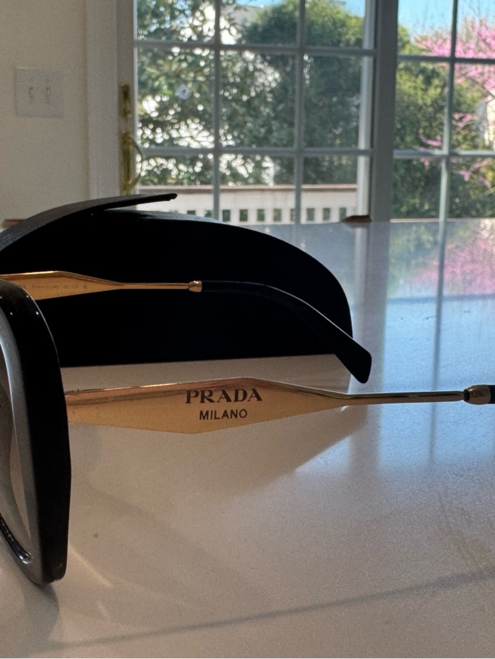 Prada Black Oversized Square Sunglasses with gold Temples - Picture 3 of 7